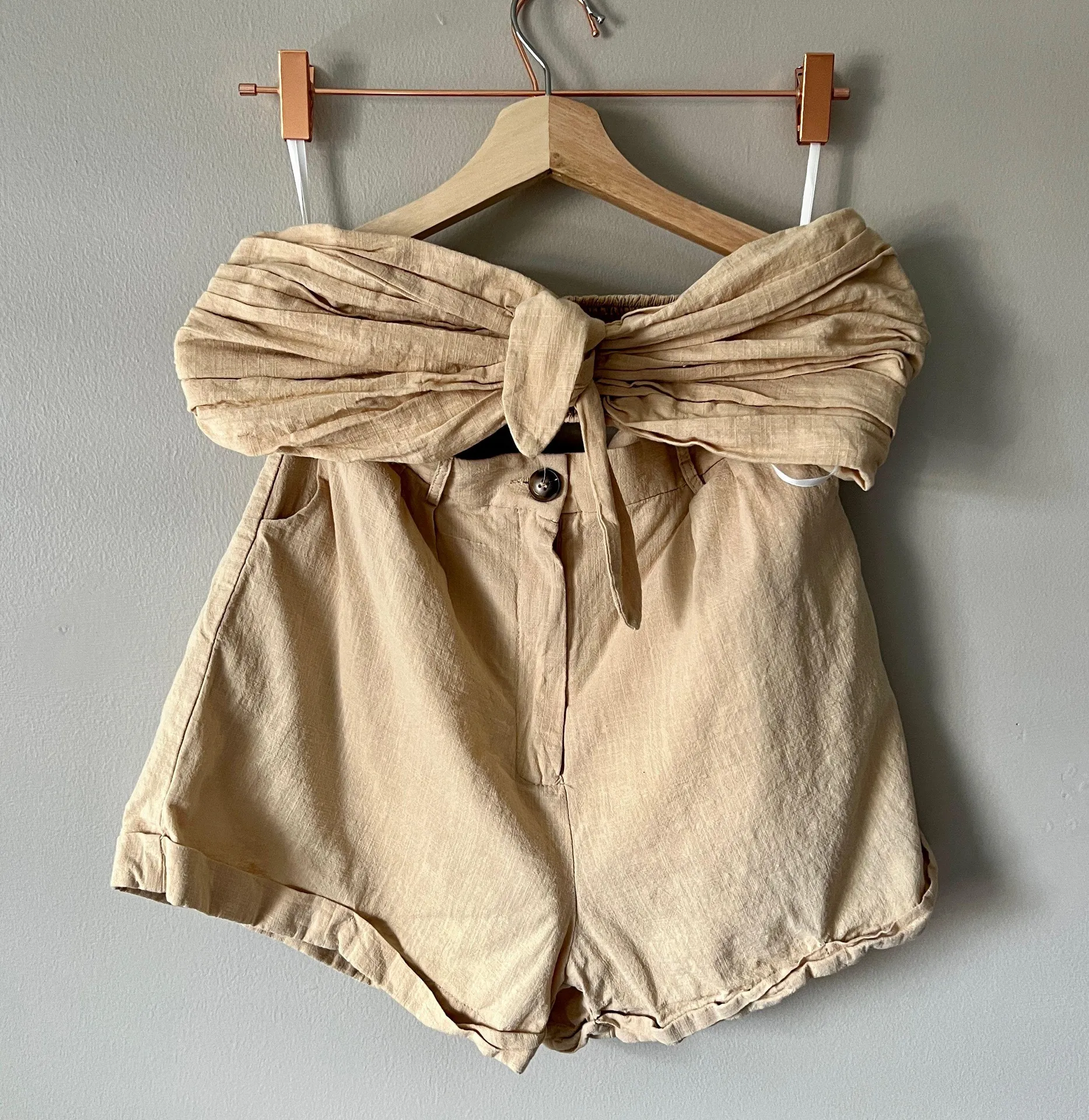 tan smock bandeau top & short set - Image 3