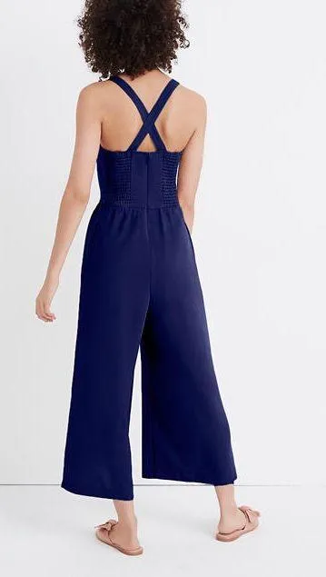 Smocked Button-Front Crop Jumpsuit - Image 5