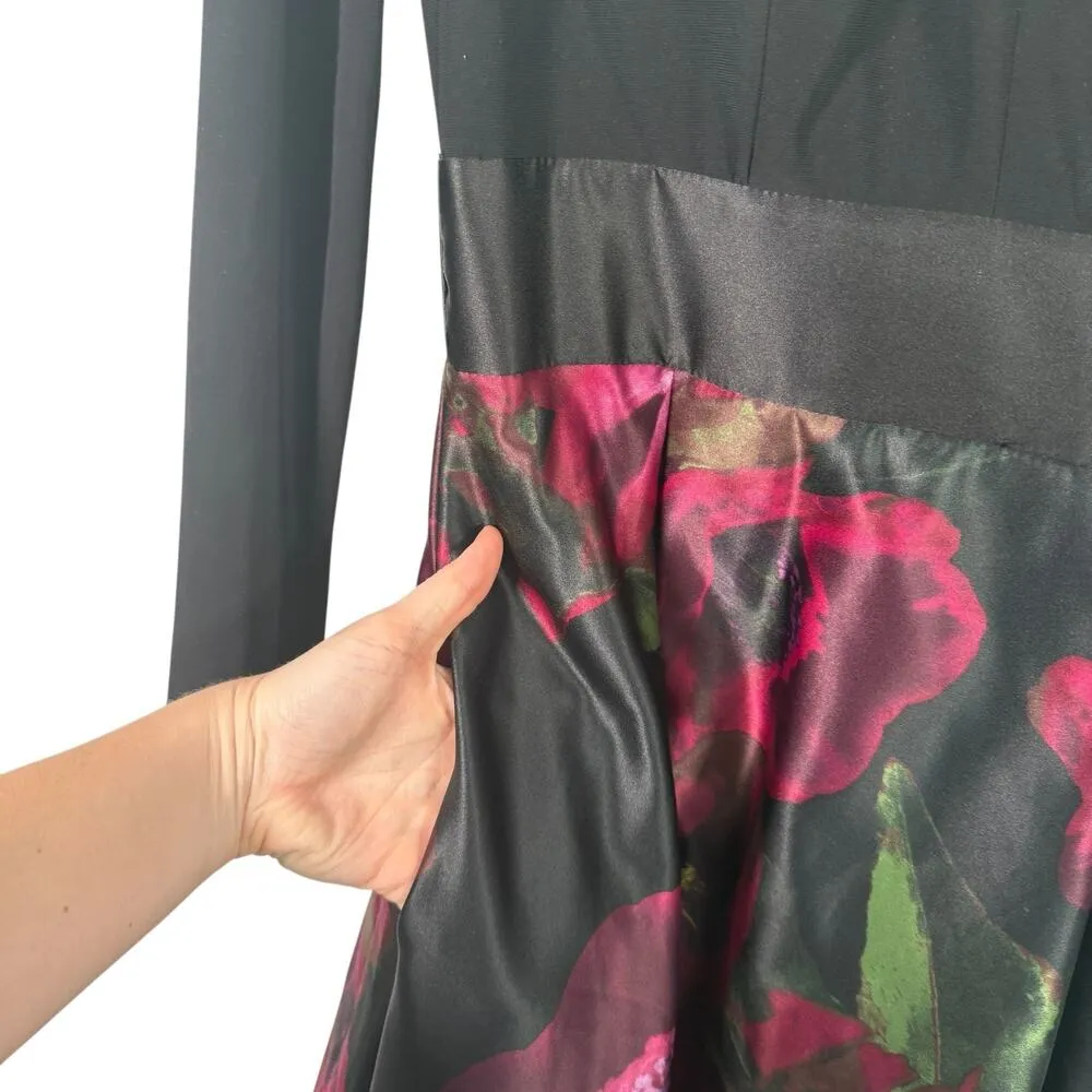 Xscape Black Red Floral V-Neck Maxi Dress Elegant Party Wedding Guest Womens 8 - Image 4