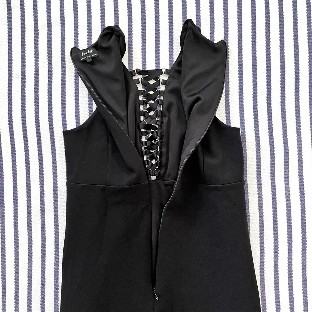 Black Front Lace Up Sleeveless Sheath Midi Dress Size 8 - Image 10