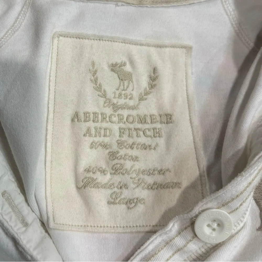 Vintage Abercrombie & Fitch Y2K Cream Henley Hooded Tunic Sweatshirt Moose Large - Image 4