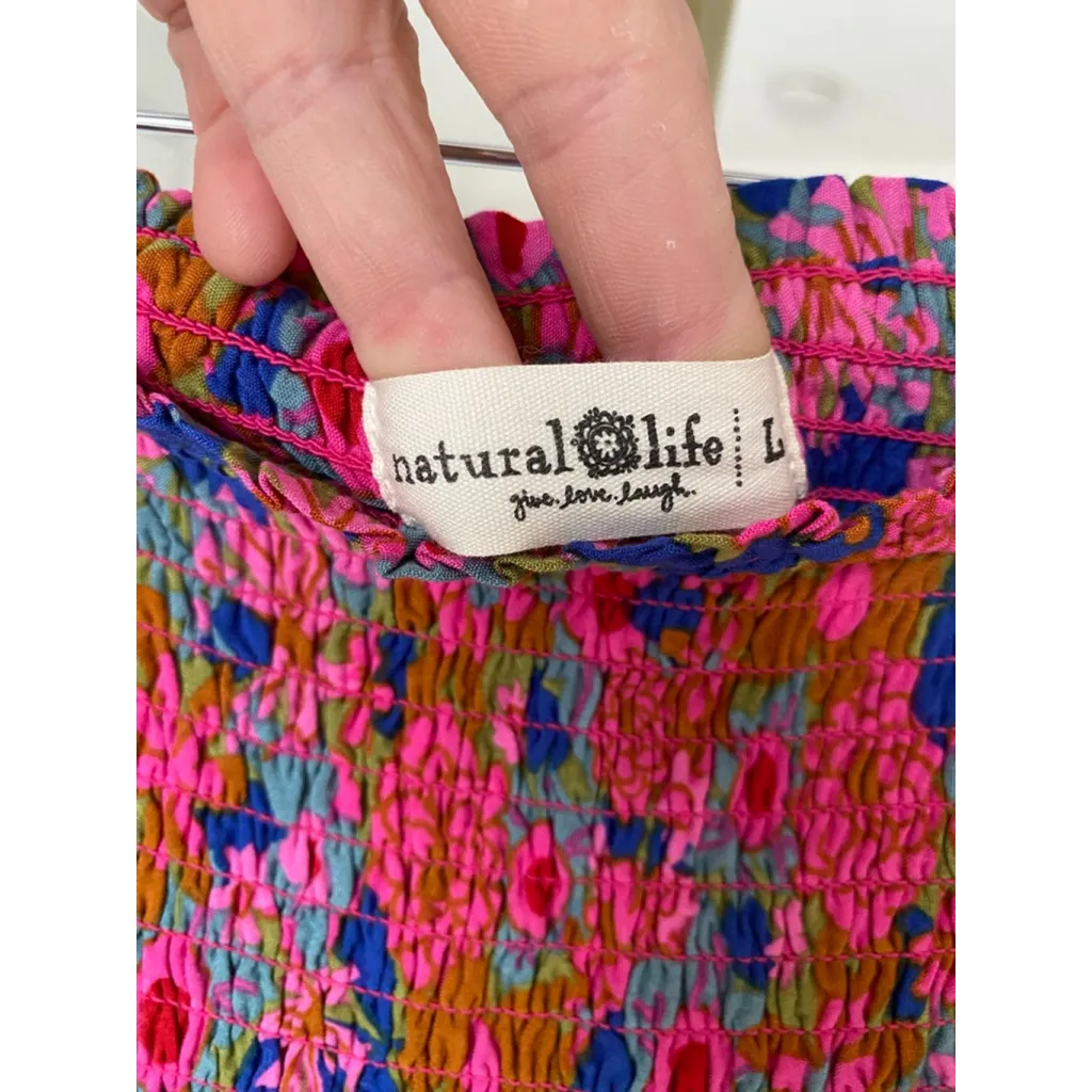 Natural Life Floral Smocked Maxi Dress Skirt Strapless Slit Boho L Cottagecore - Image 7