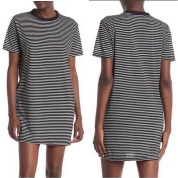Cotton Emporium Black White Striped Tee Shirt Dress With Pockets S - Image 2