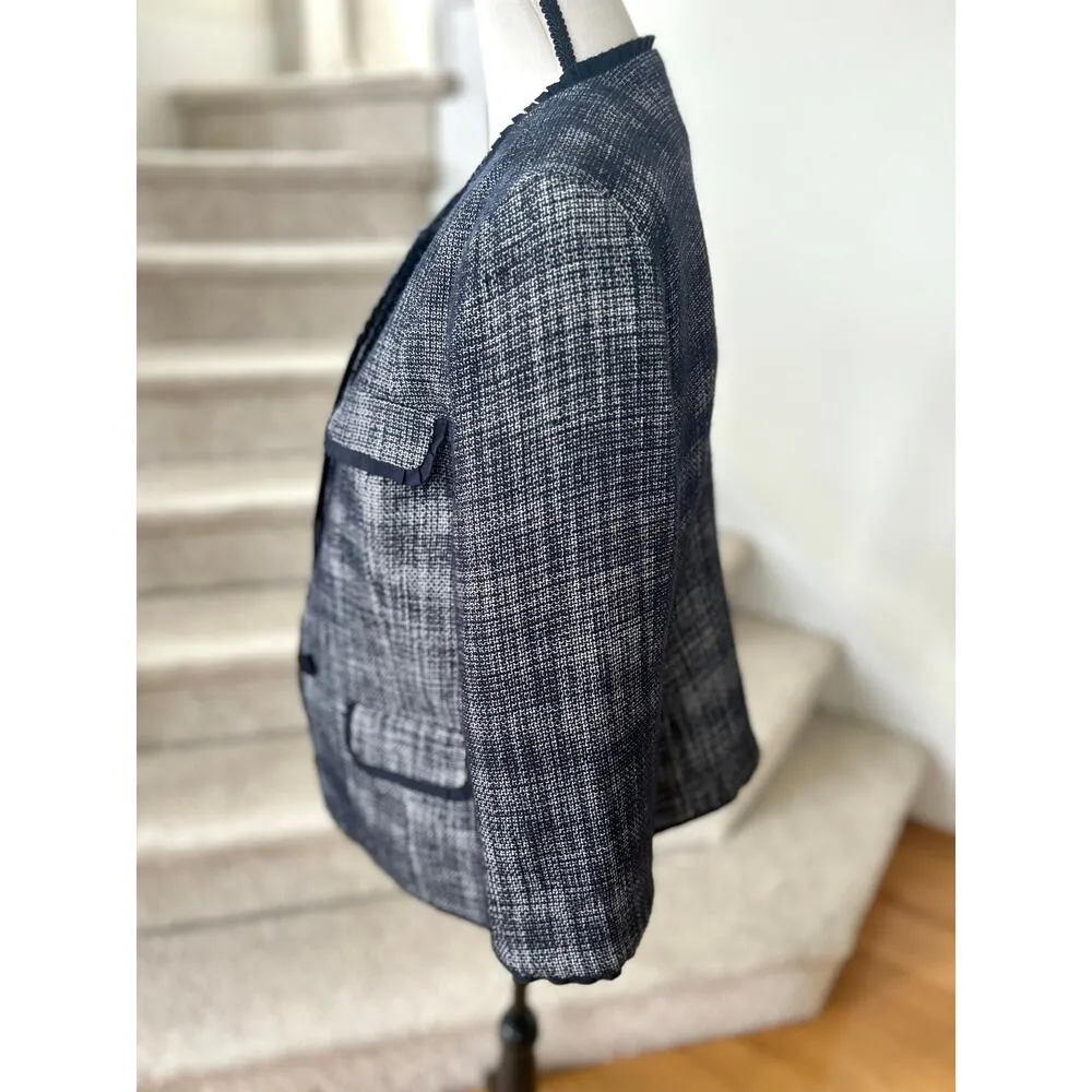 Talbots Navy Boucle Tweed Ruffle Trim Blazer - Image 2