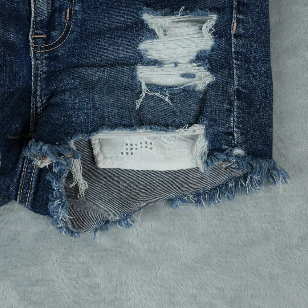 American Eagle Shorts Womens 2 High V Rise Shortie Next Level Stretch Distressed Blue - Image 3