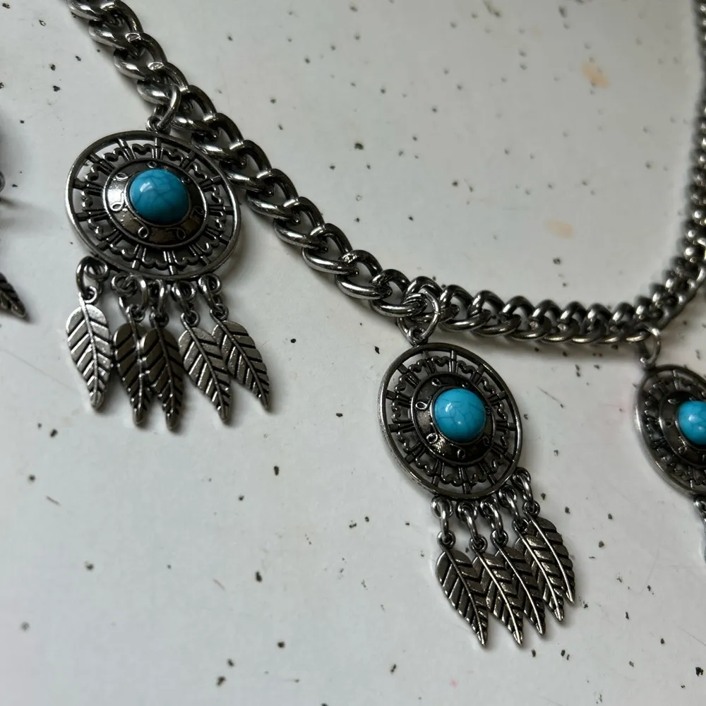 Silver Chain Belt with‎ Turquoise Details feather dream catcher - Image 8