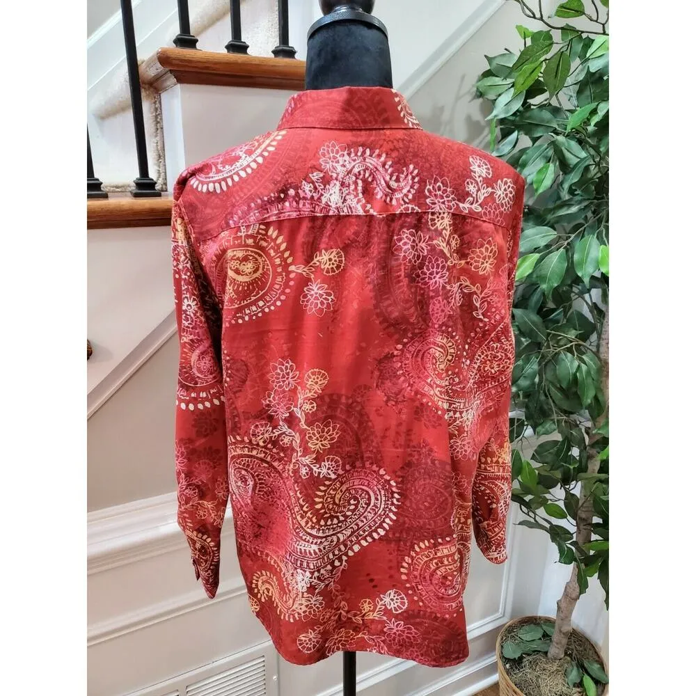 Westbound Women's Red Floral Cotton Long Sleeve Collared Button Down Shirt PL - Image 7