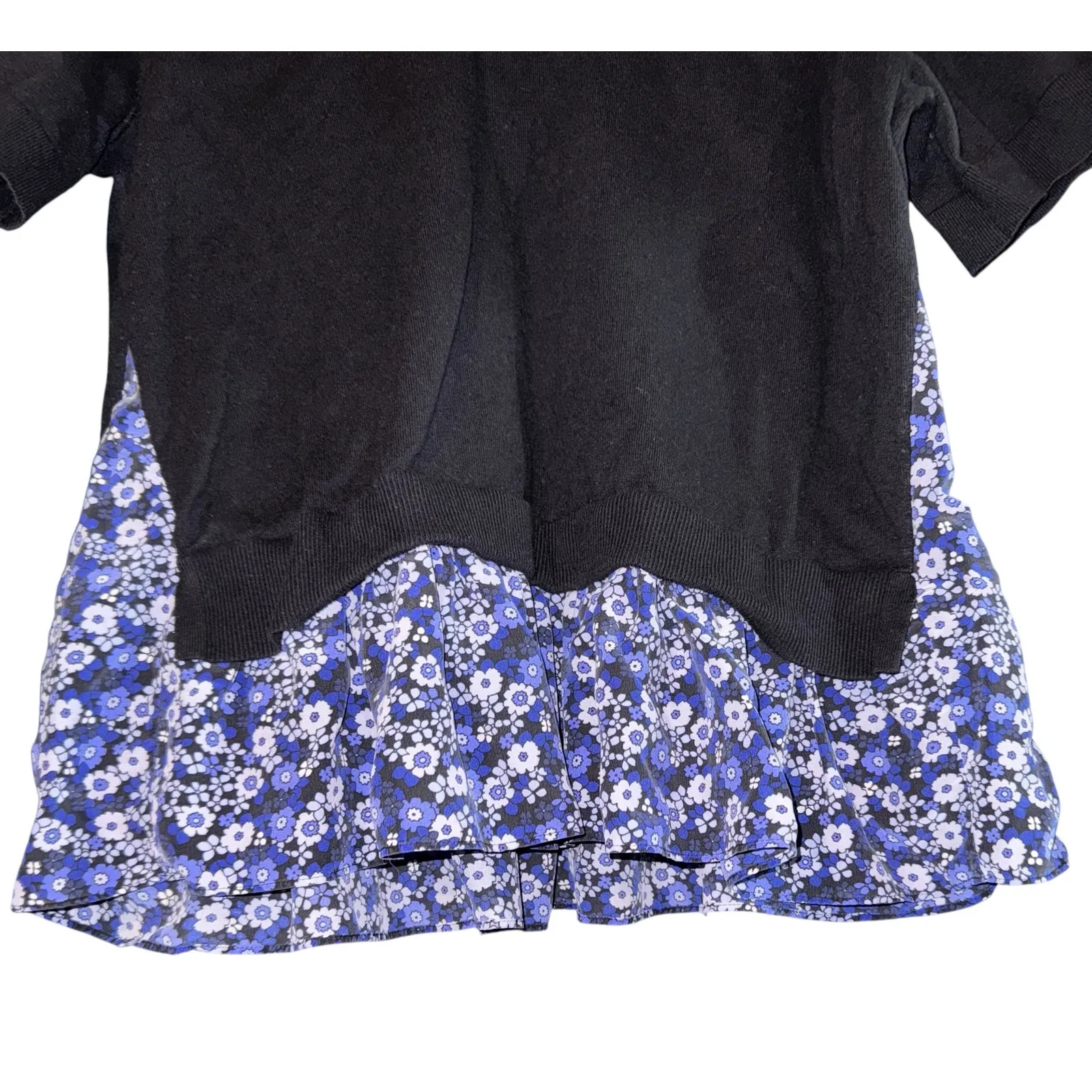 Kate Spade Broome Street Black Blue Ditsy Floral Peplum Sweater Top Womens Large - Image 3