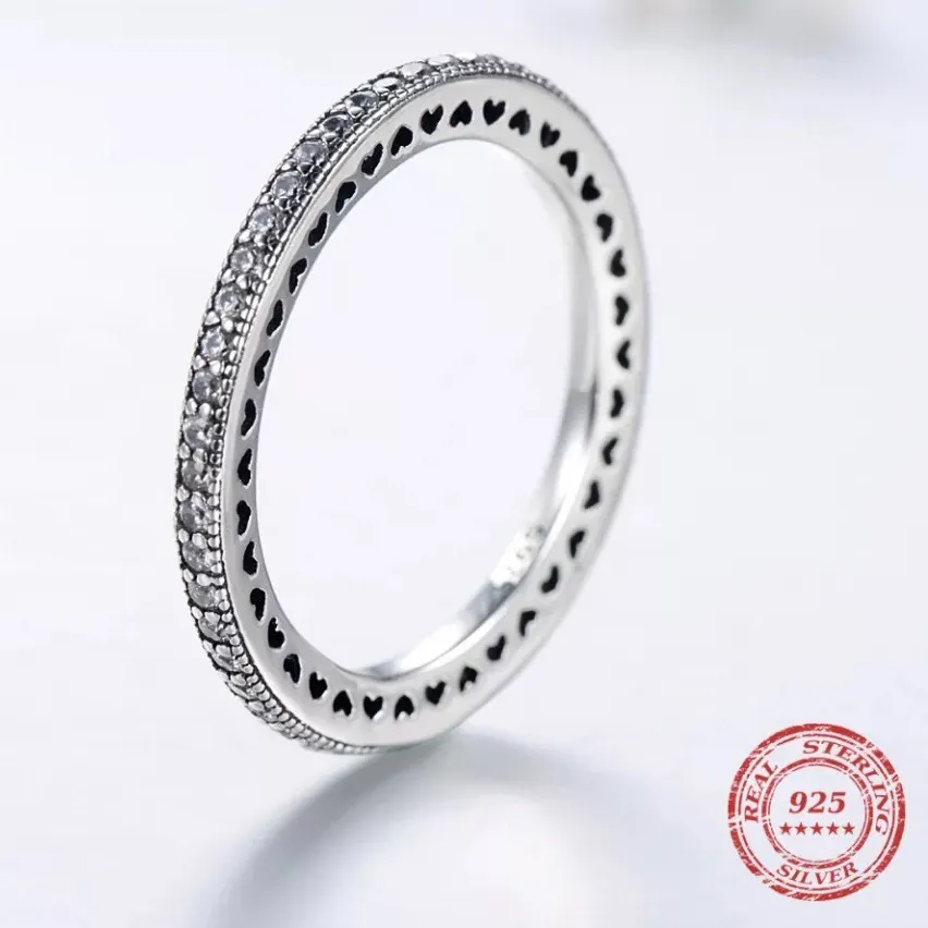 SIZE 9 925  Hearts Clear CZ Stackable Ring - Image 5