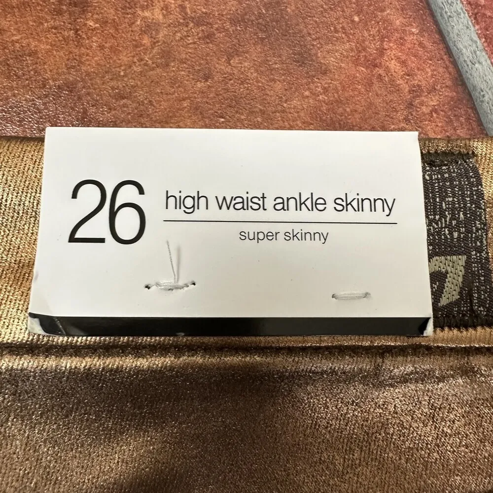 NWT 7 For All Mankind Metallic Gold High Waist Skinny Jeans Size 26 - Image 9
