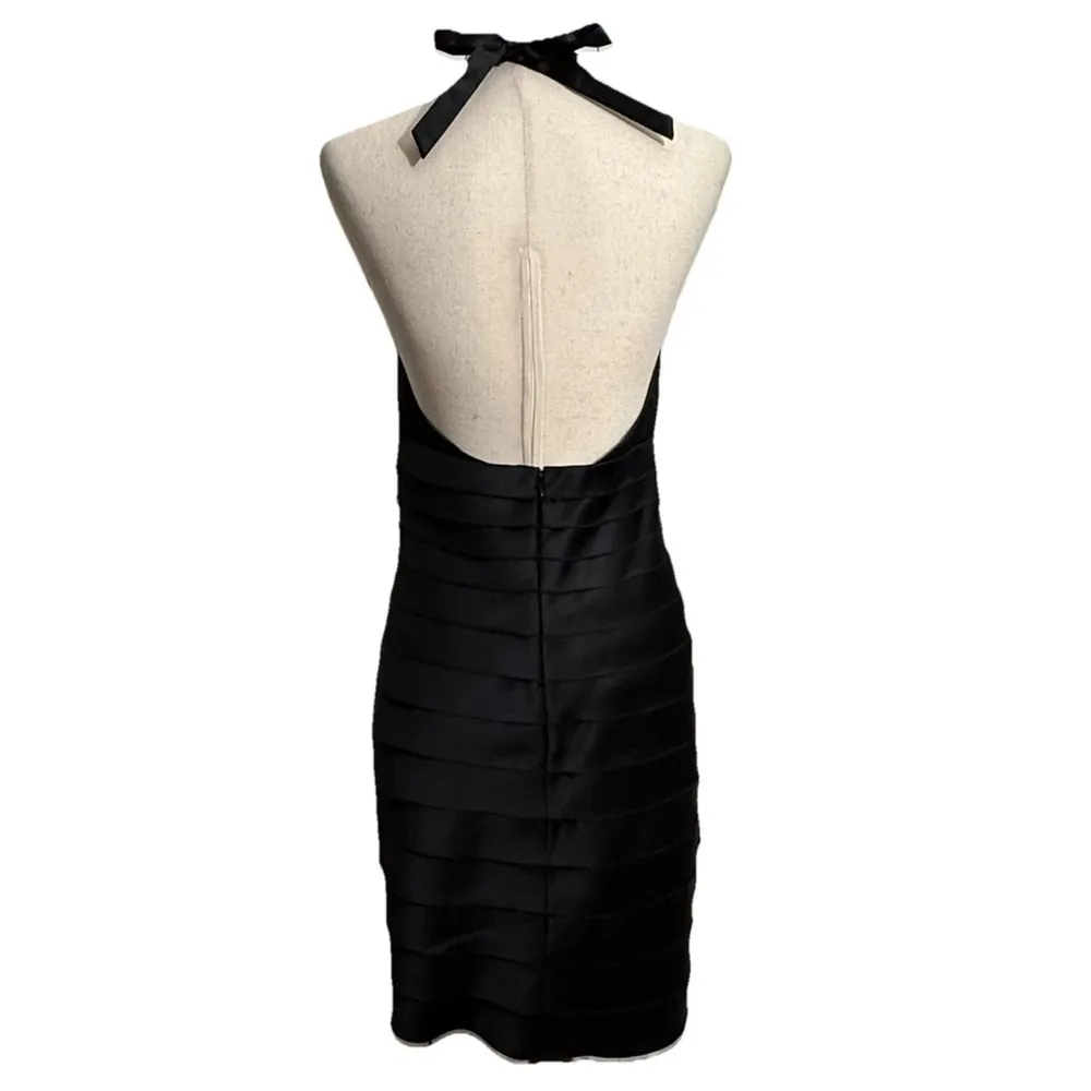 BCBG Women's Size 8 Bandage Bodycon Dress Black Halter Satin - Image 2