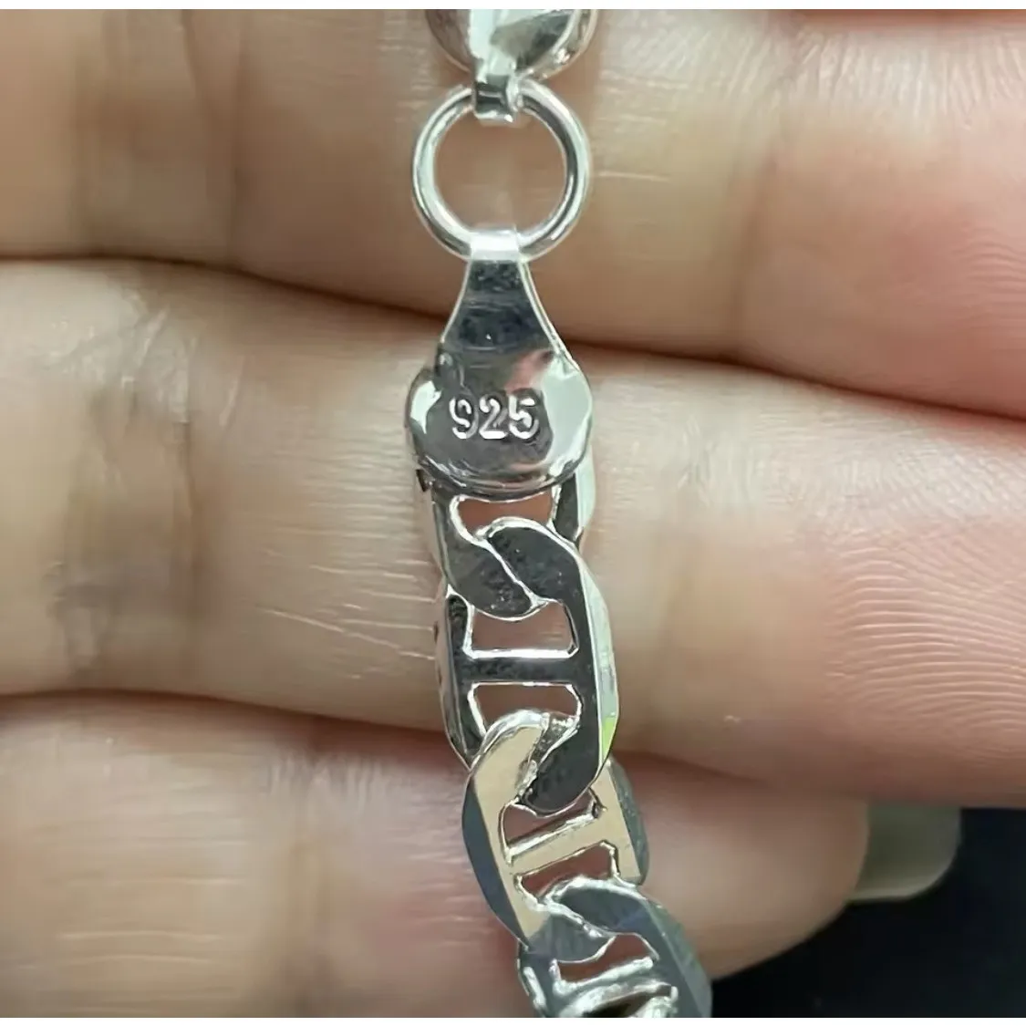 Unisex White Gold Plated 925 Sterling Silver Flat Chain Mariner Link Bracelet 8” - Image 7