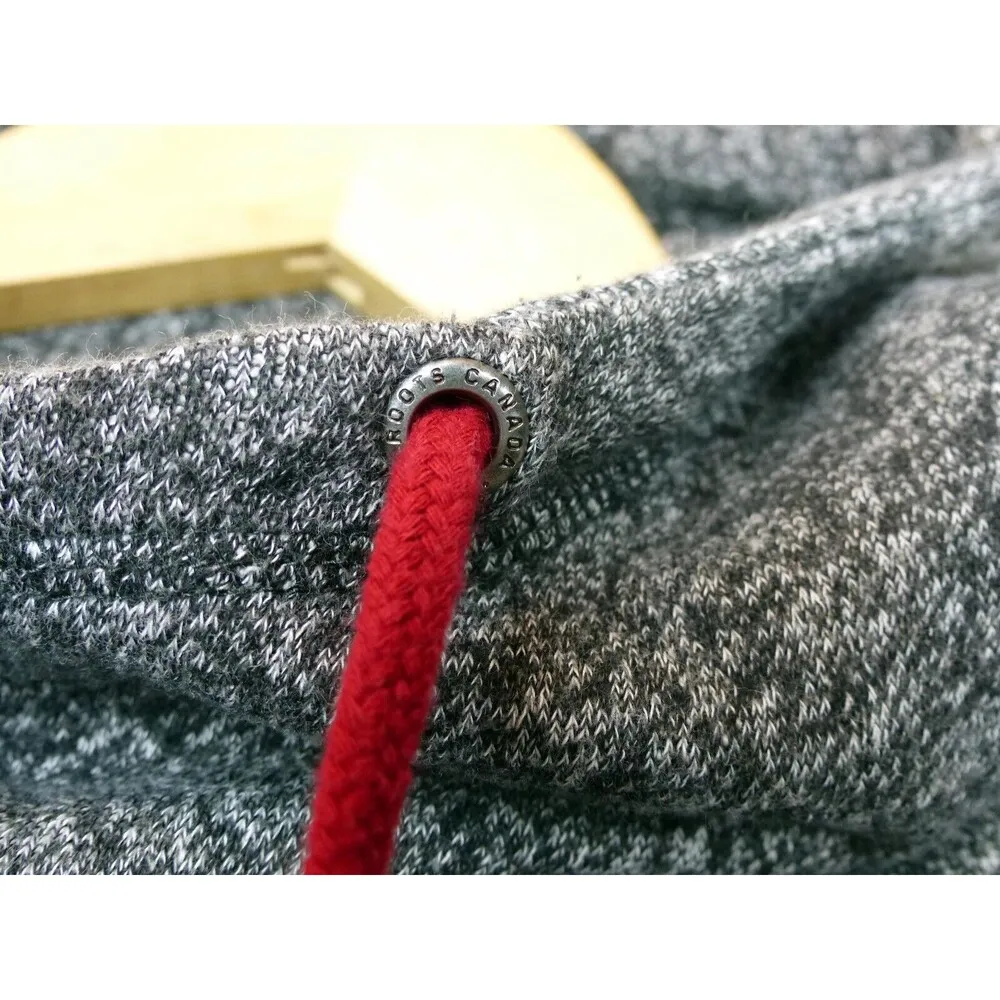 Roots Canada Womens XS Hooded Pullover Sweater Heather Black Varsity Cuffs - Image 5