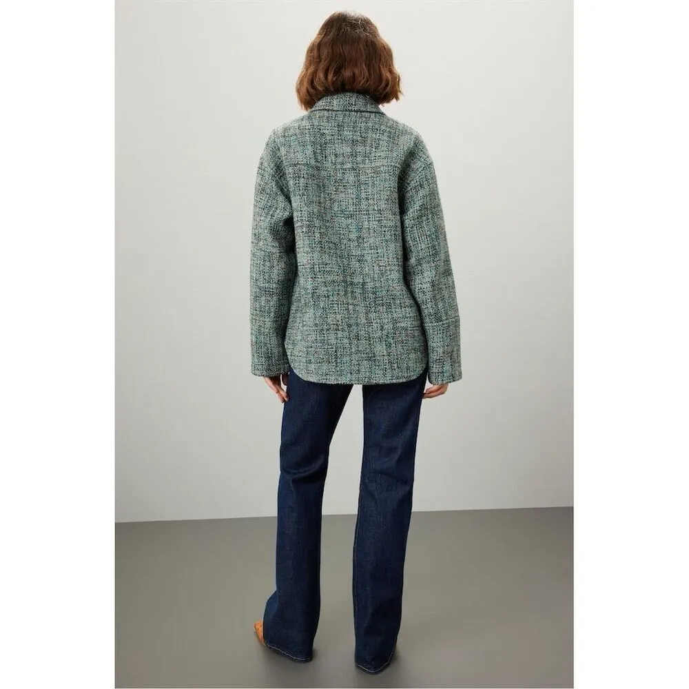 Derek Lam 10 Crosby Women's Button-Up Shacket Size 46 (10) Blue Tweed Jacket - Image 4