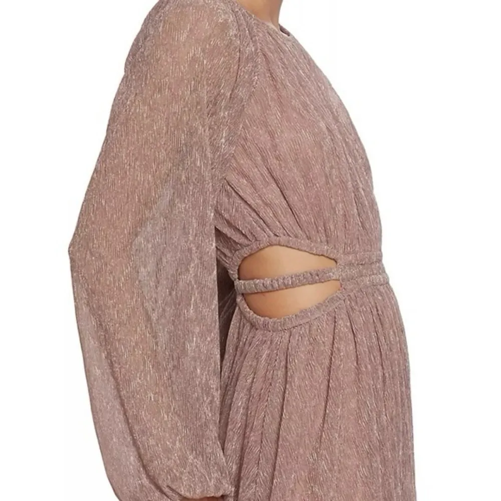 Moon River Pleated Metallic Dress with Side Cutout in Pink - Image 9