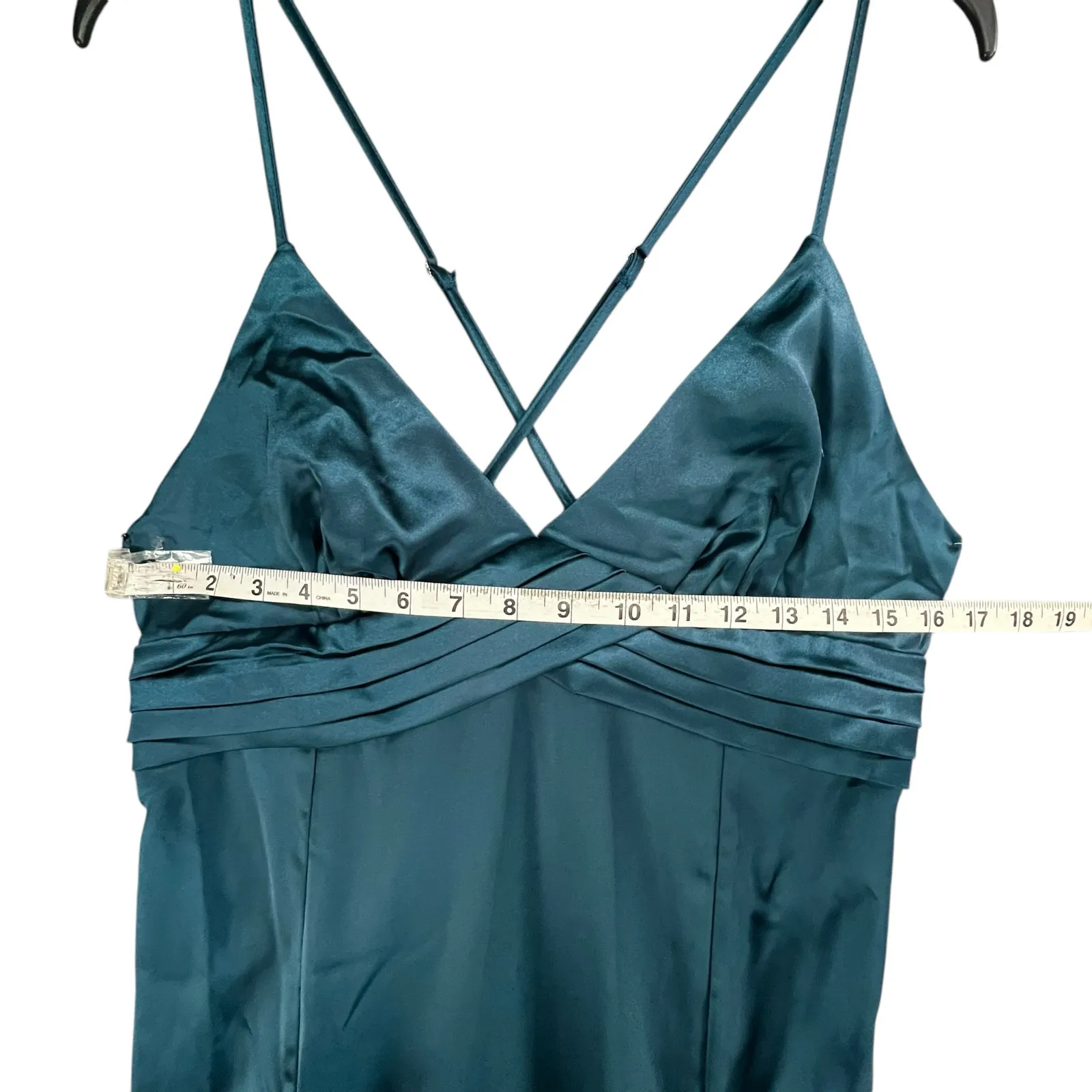 Lulus Maxi Dress XL Teal Blue Satin Gown Divine Entrance Criss Cross Back Slit - Image 9