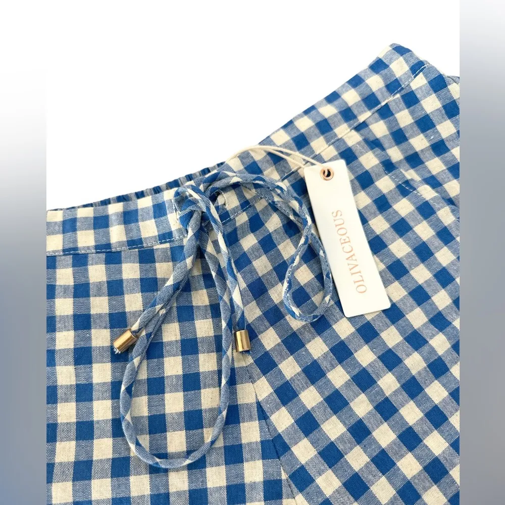 NWT lulus  Picnic Weather Blue Gingham Ruffled Drawstring Shorts / M - Image 6