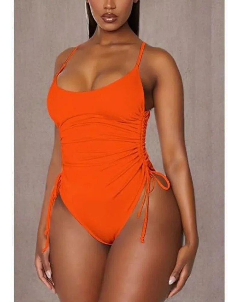 NEW 1 Pc Swimsuits Tummy Control Swimwear Ruched High Cut Bathing Suit L Black Size L - Image 4