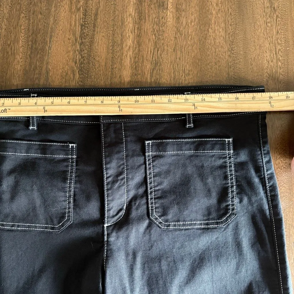 Loft Palmer Wide Leg Black Pants Contrast Stitching Size 12 Cotton Classic - Image 8