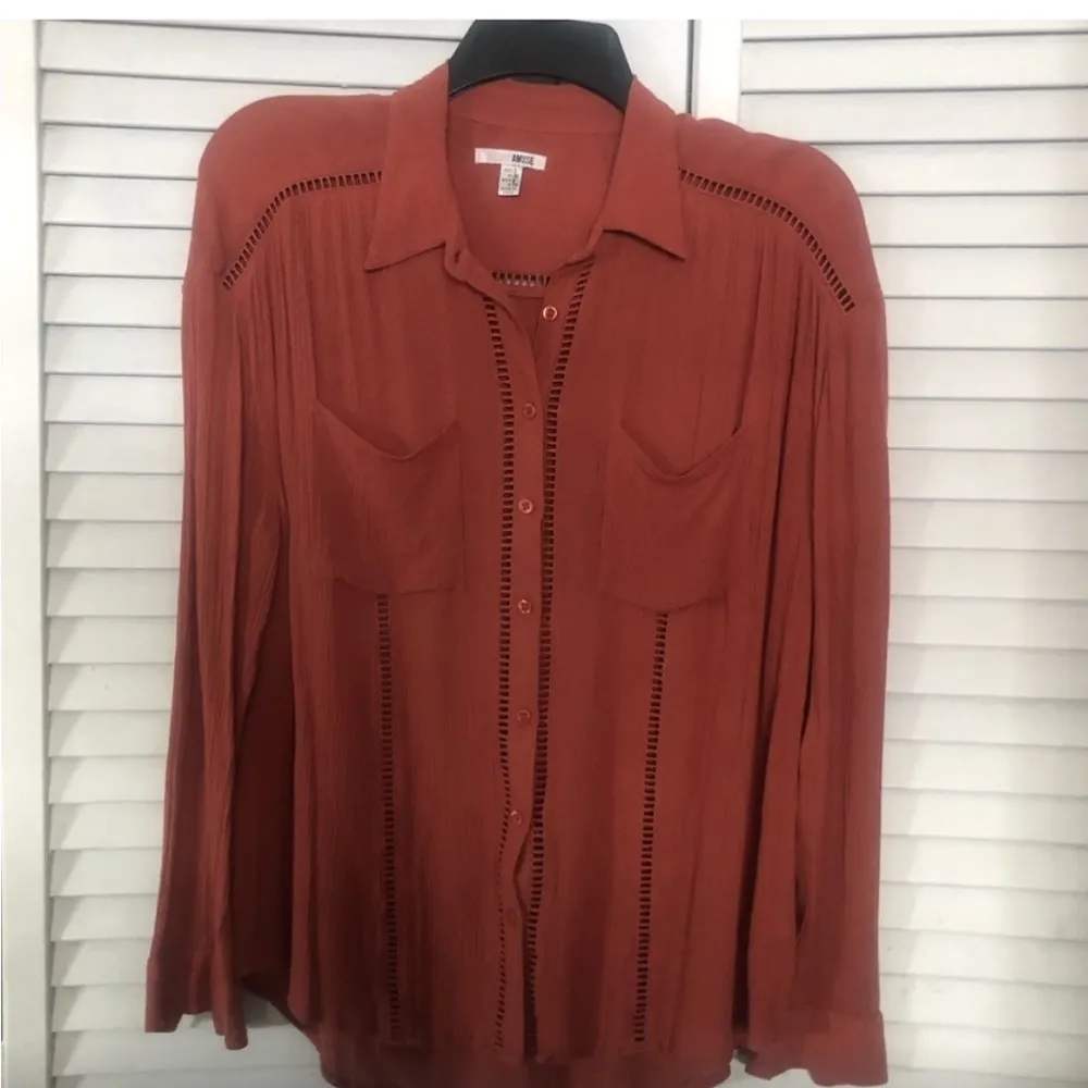 Terracotta Burnt Orange Button Down Blouse - Boho Like New Small - Image 2