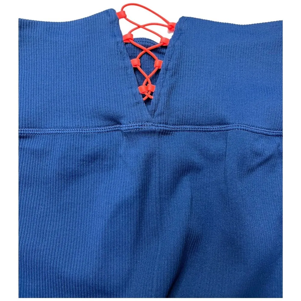 Fabletics High Waisted Seamless Ribbed Legging Corset Workout Yoga Teal Blue S - Image 10