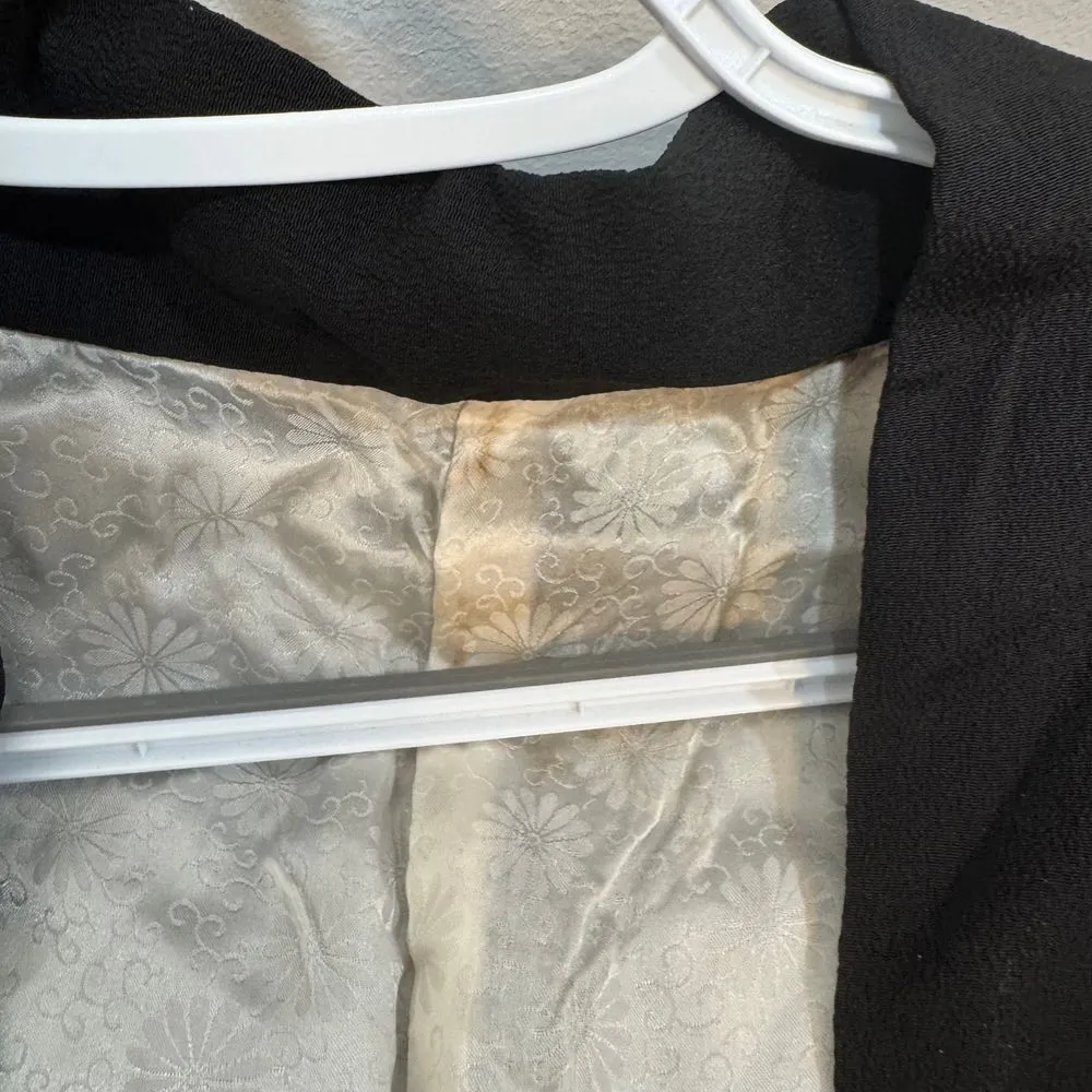 Haori Jacket Vintage‎ 50s 80s Black Gold Silver Mountain Landscape Silk Kimona Size XL - Image 7