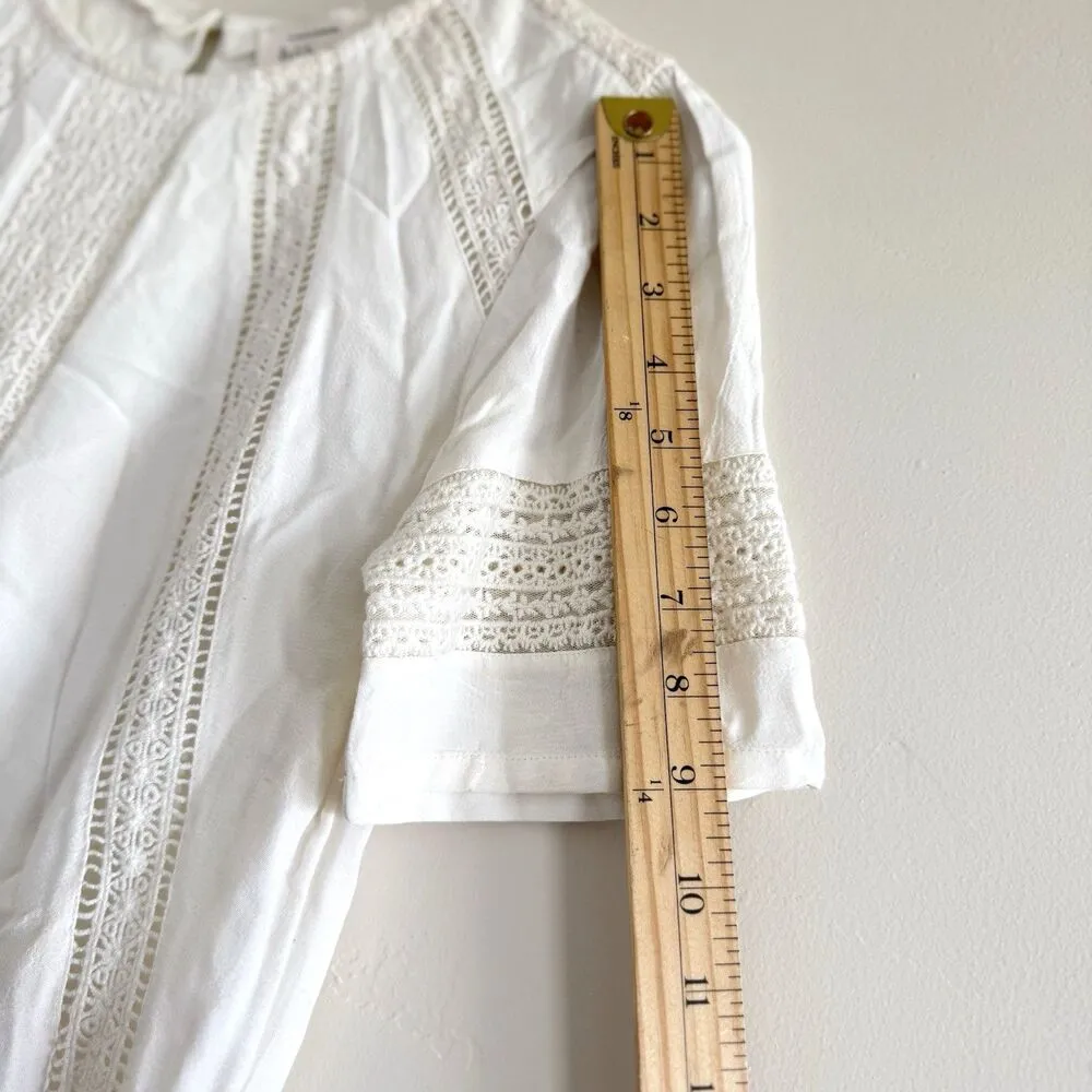 Bohme lance blouse inset 100% viscose short sleeve women embroidered floral XS - Image 6