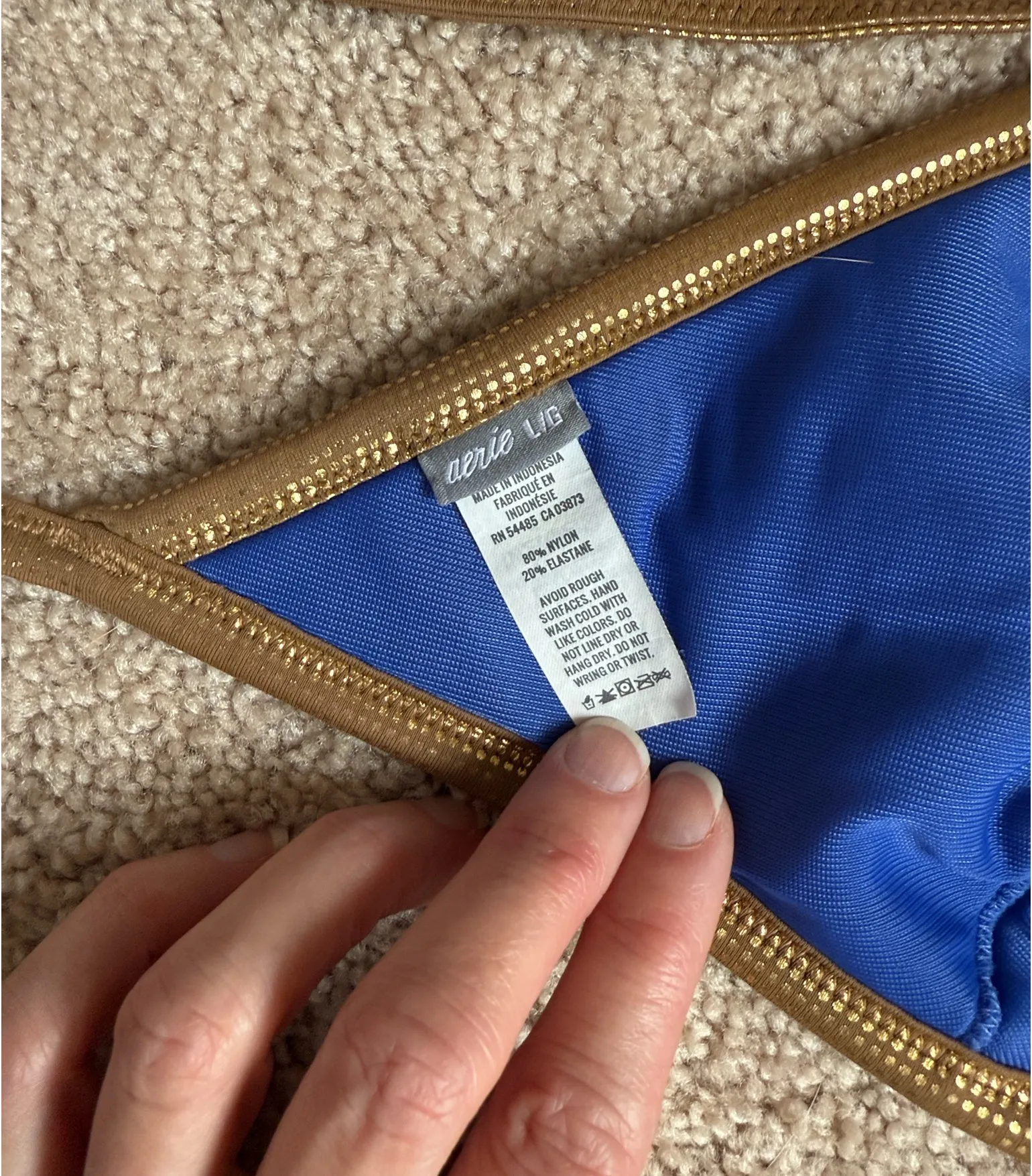 Aerie Blue Floral Bikini Top With Gold Trim. Size Large - Image 2