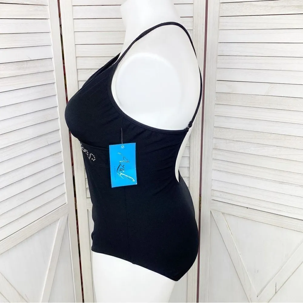 Maxine‎ of Hollywood Azul Swimsuit Studded One Piece Black Silver 16 - Image 2