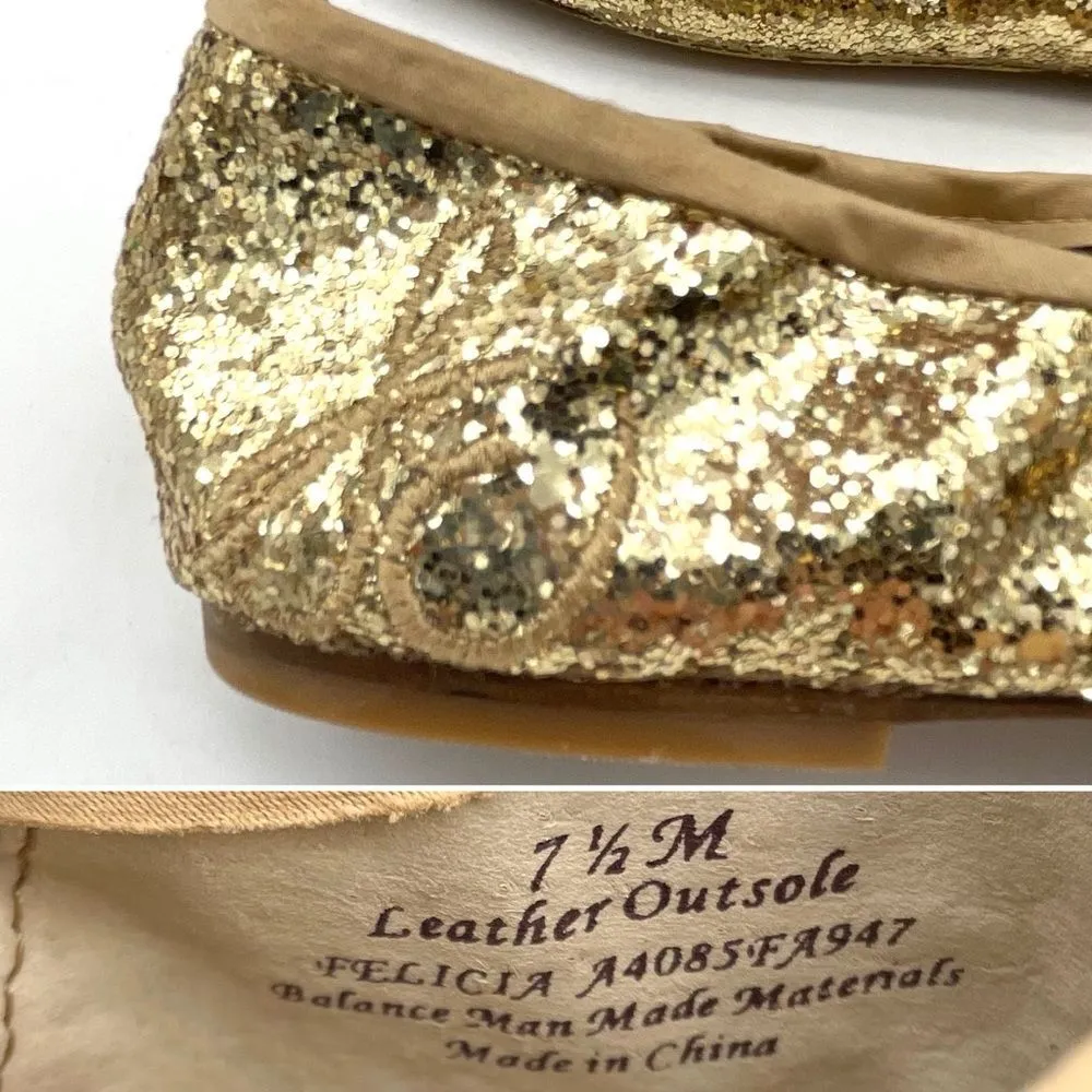 Sam Edelman Felicia Gold Glitter Ballet Slipper Flats Preppy Classic Size 7.5 - Image 14