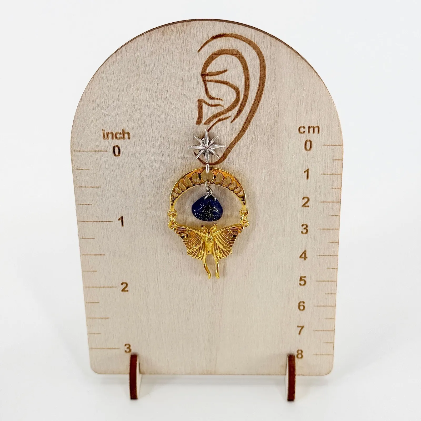 Luna Moth Earrings, Gold Moth Earrings, Stone Earrings, Moon Phase Earrings - Image 4