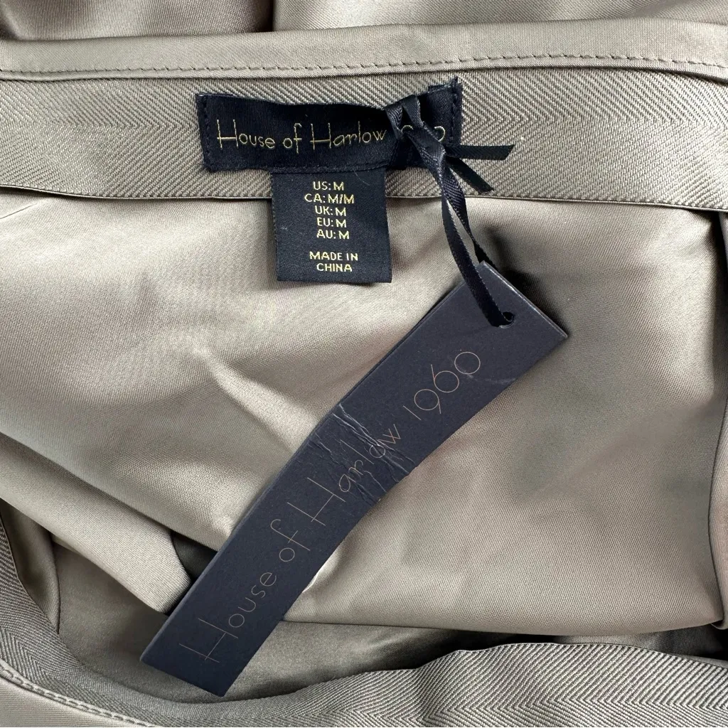 House of Harlow Olive Drab Satin Slip Skirt with Slit size Medium NWT Midi Green - Image 8