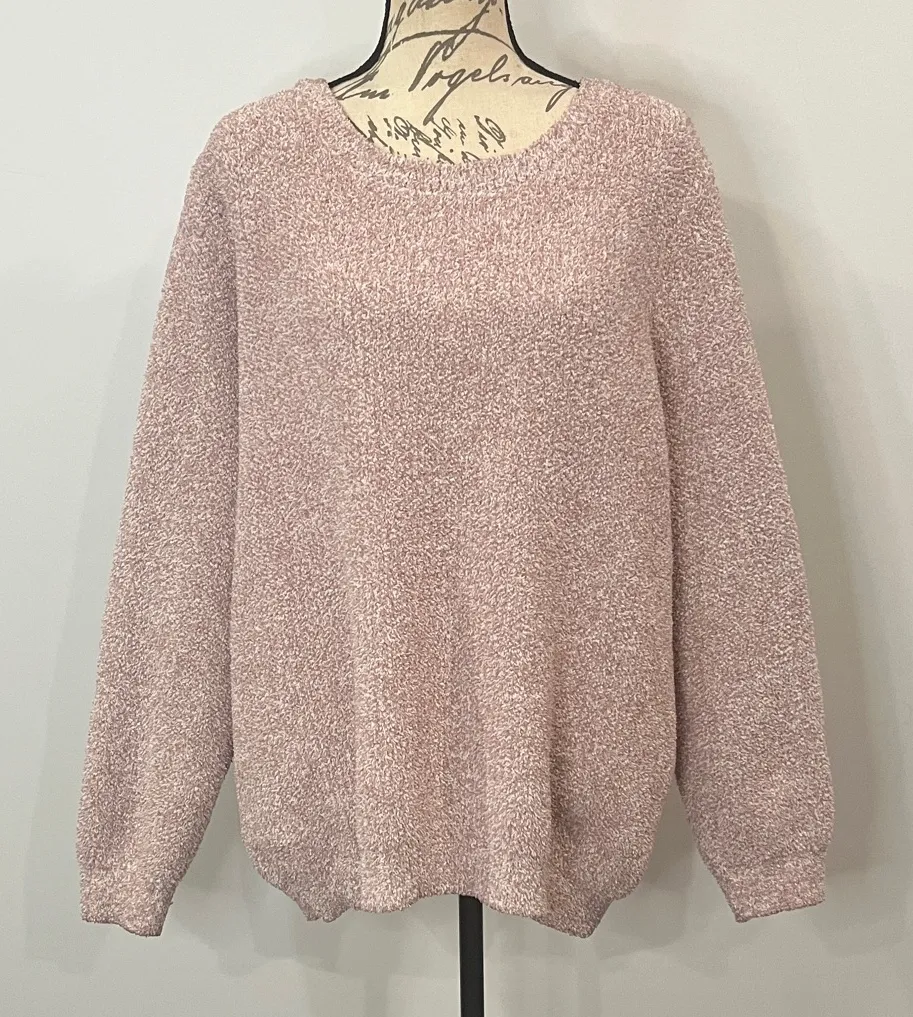 Barefoot Dreams ‘Seaside’ Cozychic pullover crewneck sweater pink white marl 1X - Image 1