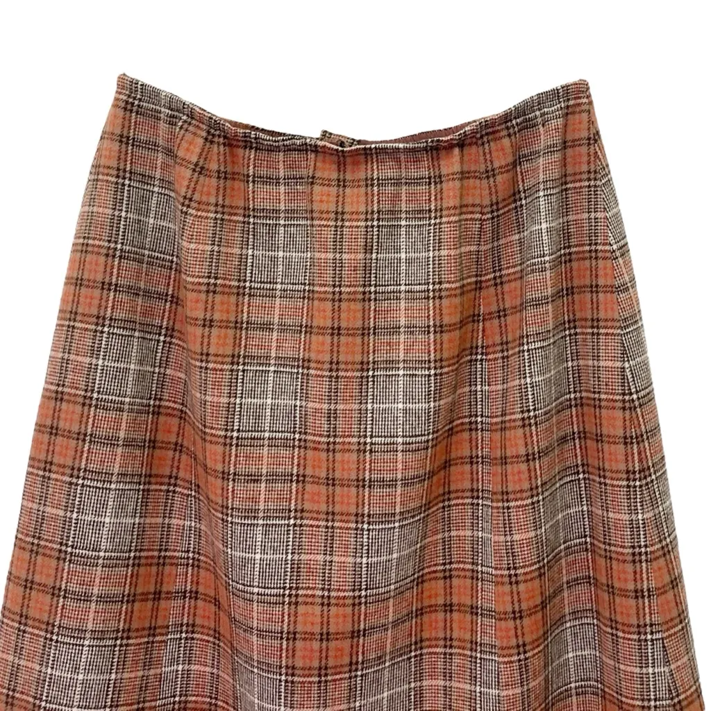 Vintage Pendleton Wool Plaid A-Line Skirt Orange Brown Glen Check USA Size 10 - Image 4