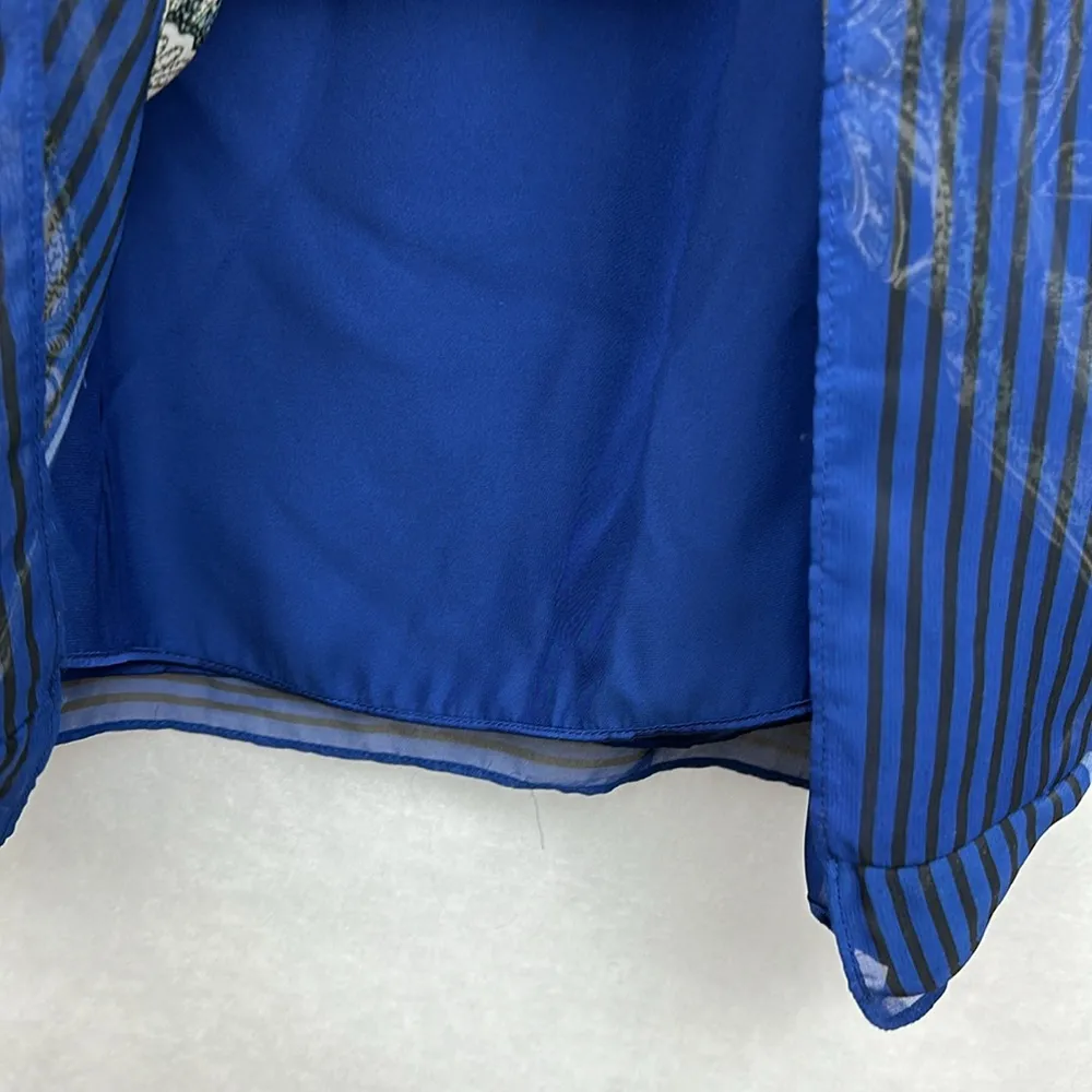 Blue Paisley Flowy Lined Sleeveless Trapeze Shift Dress Size S - Image 5