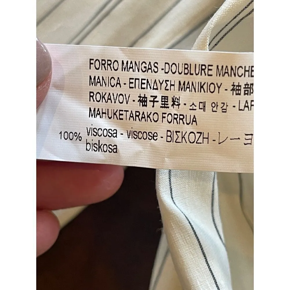 Zara Ivory And Black Pin‎ Stripe Long Sleeve Cropped Twist Front Blazer Size XS - Image 11