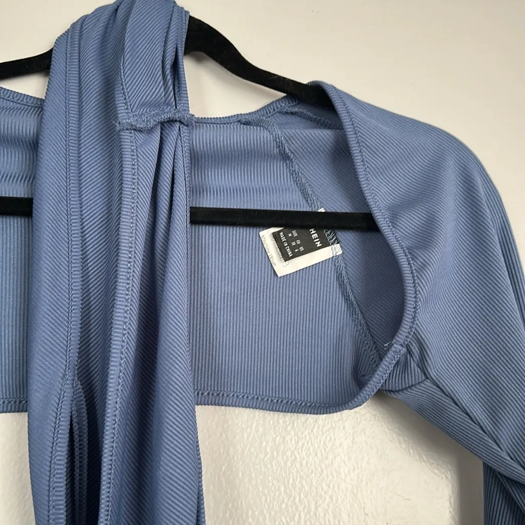 Blue Long Sleeve Bolero Shrug 2-Piece Cropped Top - Image 5