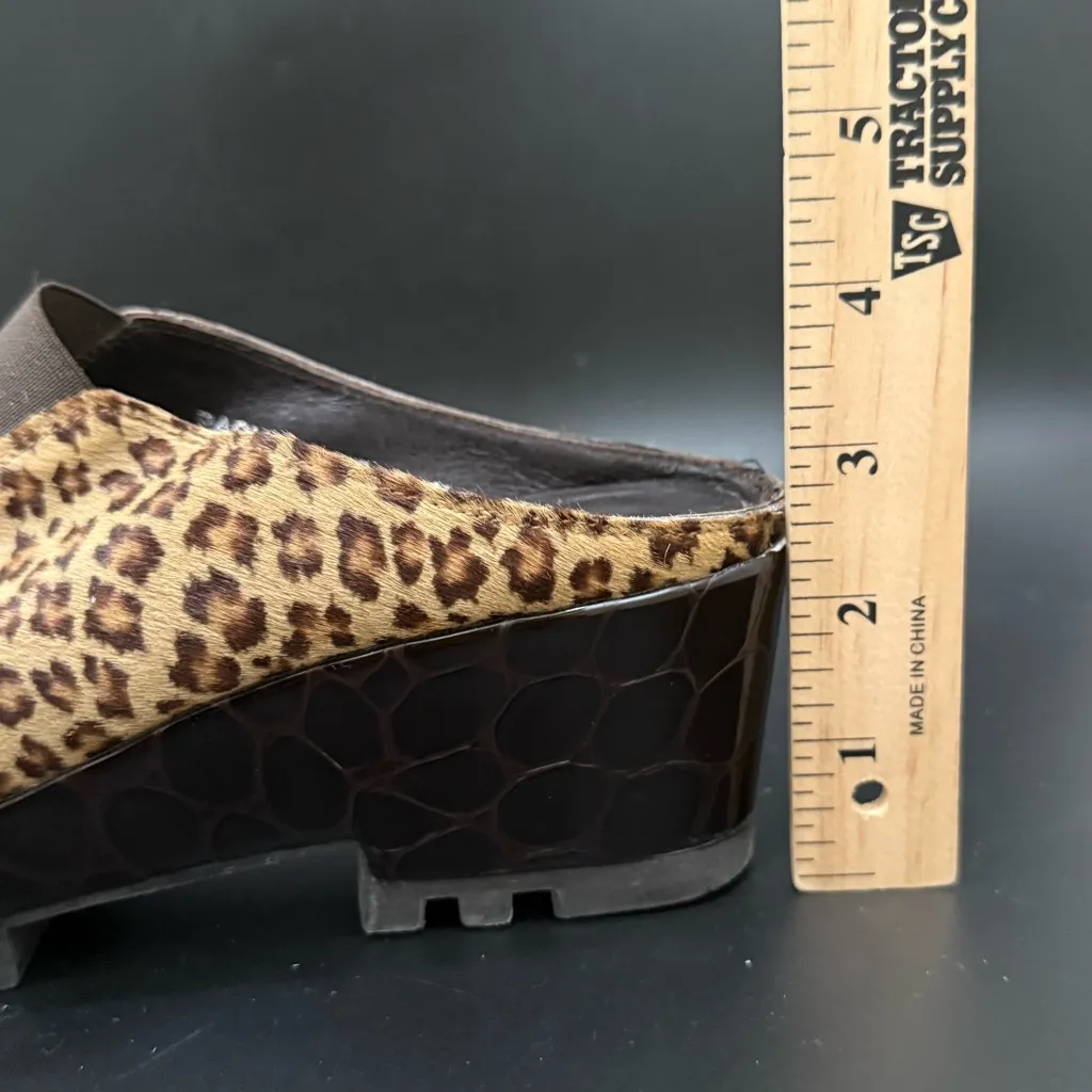 DONALD J PLINER Rasha Leopard Animal Print Calf Hair Mules Clogs Size 7.5 NARROW Brown - Image 9