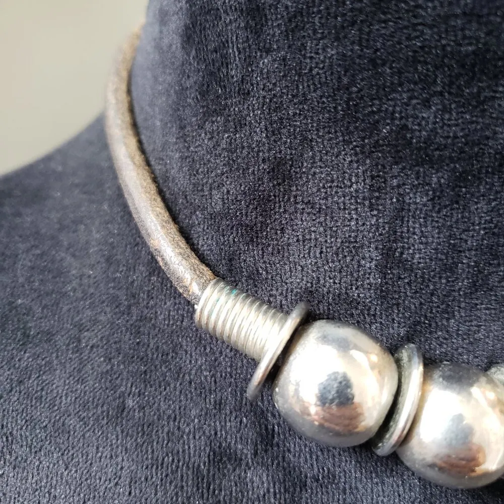 Women's Gold Tone Ball Discs Tribal Style Leather Cord Necklace with Hook & Eye - Image 5