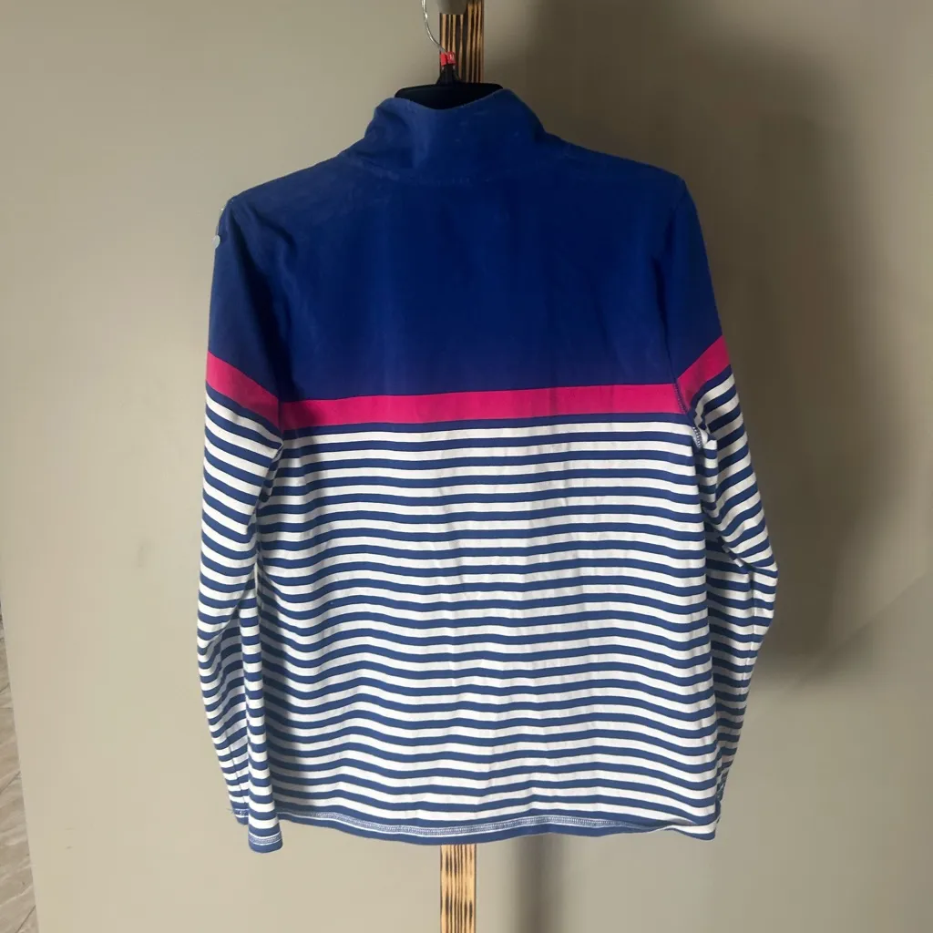 Hello Saturday Talbots Women’s Large Zip-Up Blue and Pink Striped Jacket - Image 3