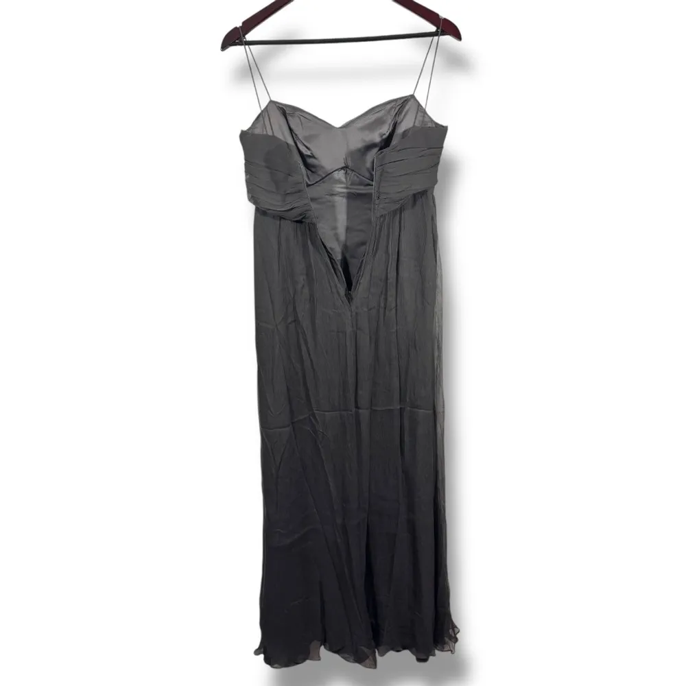 Amsale Gray Flowy Silk Ruched Bust Maxi Dress Size 4 - Image 9