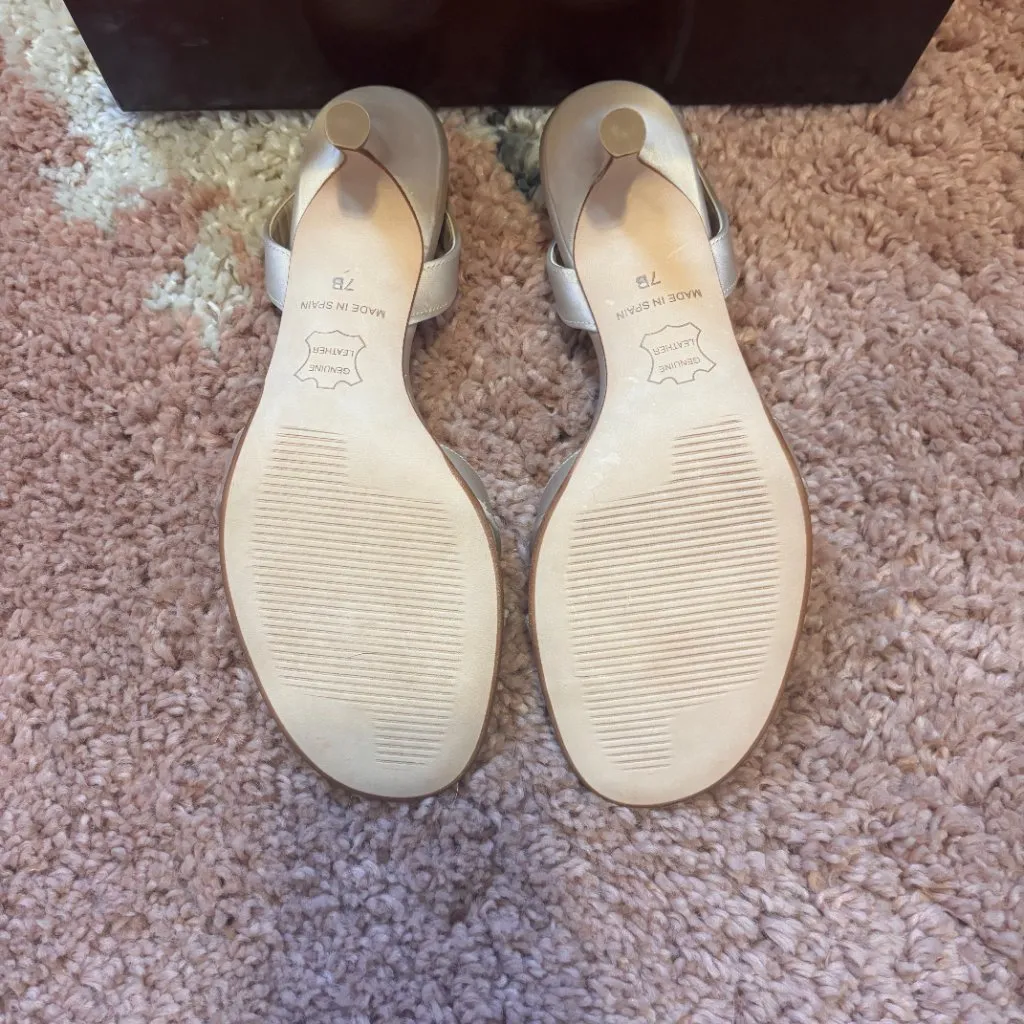 VTG TALBOTS Champagne Leather High Heels Open Toe Strappy Womens Sz 7M NEW-READ - Image 3