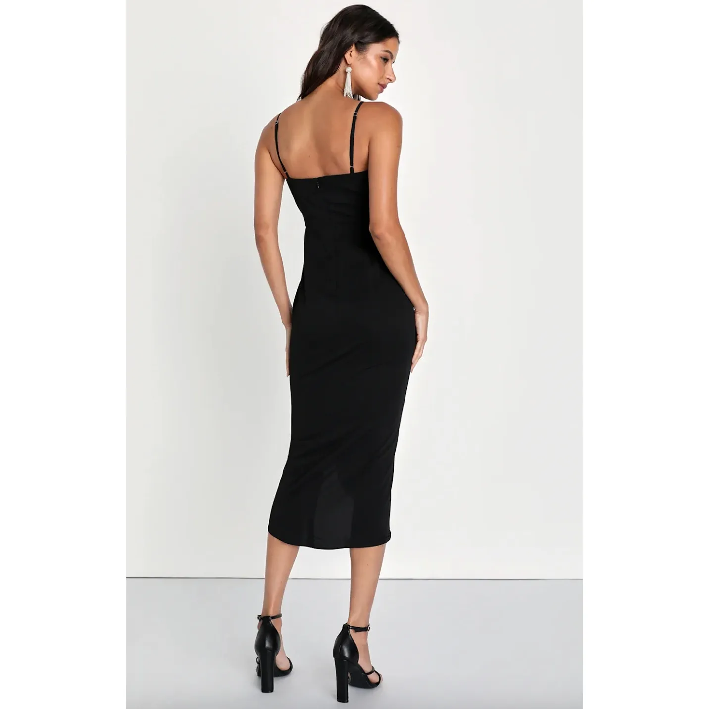 Lulus Reinette Black Midi Dress Classic Party Cocktail Minimalist Small NWT - Image 2