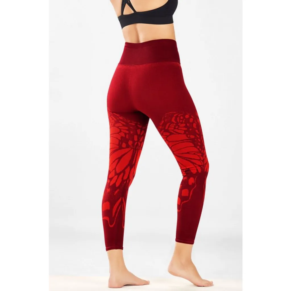Fabletics High Waist Seamless Butterfly Wings Crop Leggings Burgundy Red‎ Small - Image 3
