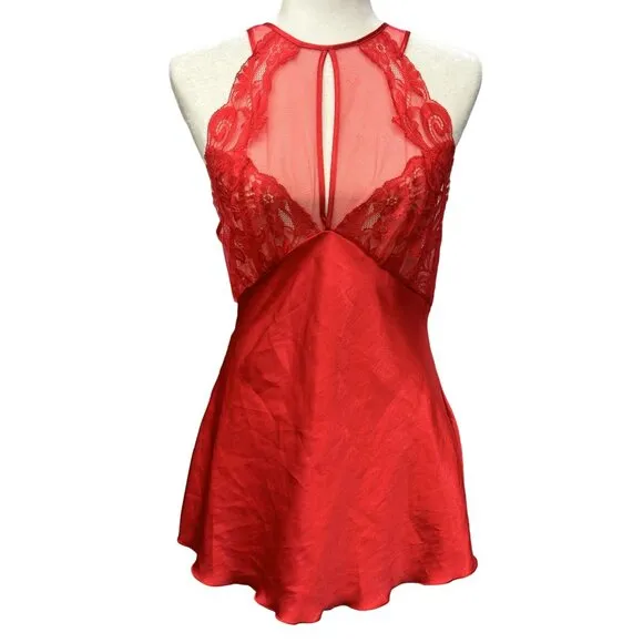 Shirley of Hollywood Lingerie Sexy Sheer Red Lace Babydoll Peekaboo Cutouts Size M - Image 2