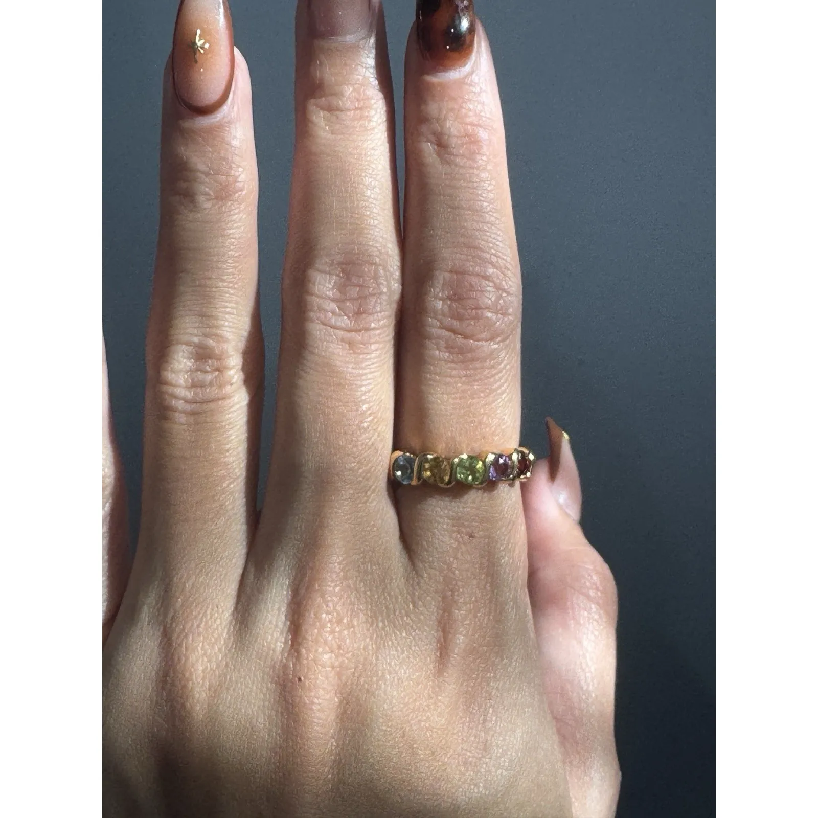 Size 8 Multicolor Multi Round Gemstone Gold Over Sterling Silver‎ 925 Band Ring - Image 5