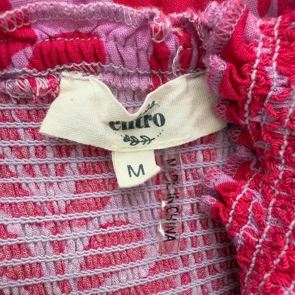 Entro Patterned Smocked Wide Leg Jumpsuit Women's Medium Pink Purple Comfy Boho - Image 15