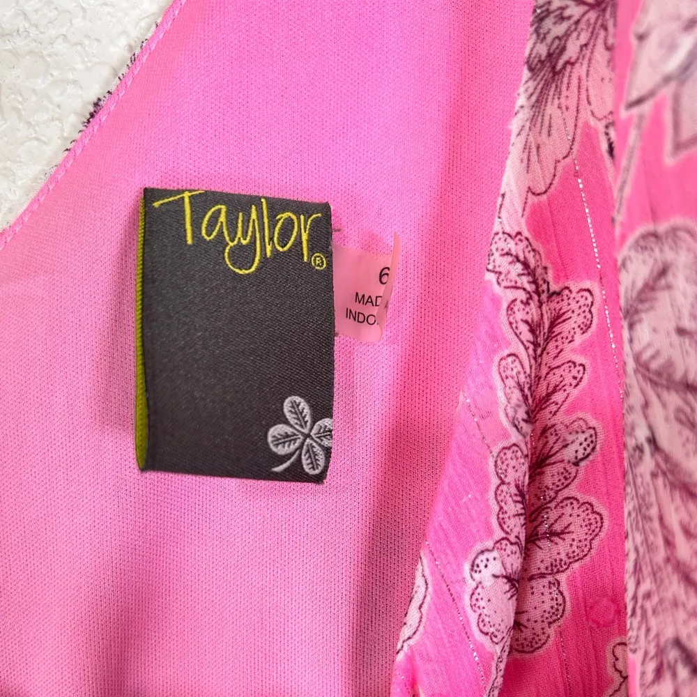 Taylor Pink One Shoulder Puff Sleeve Sundress Size 6 - Image 3