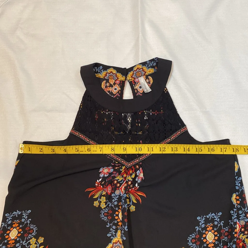 72 Vanity Lace Embroidered Boho Floral Goth Flowy Tank Top Small Black - Image 4