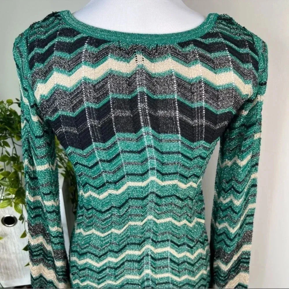 XOXO Long Sleeve Chevron Knit Sweater Dress Multicolor Size S Metallic Y2K - Image 9